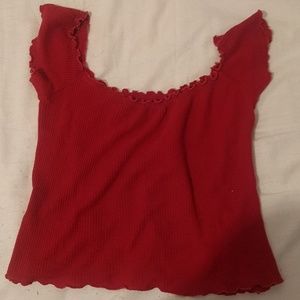 red brandy off the shoulder shirt